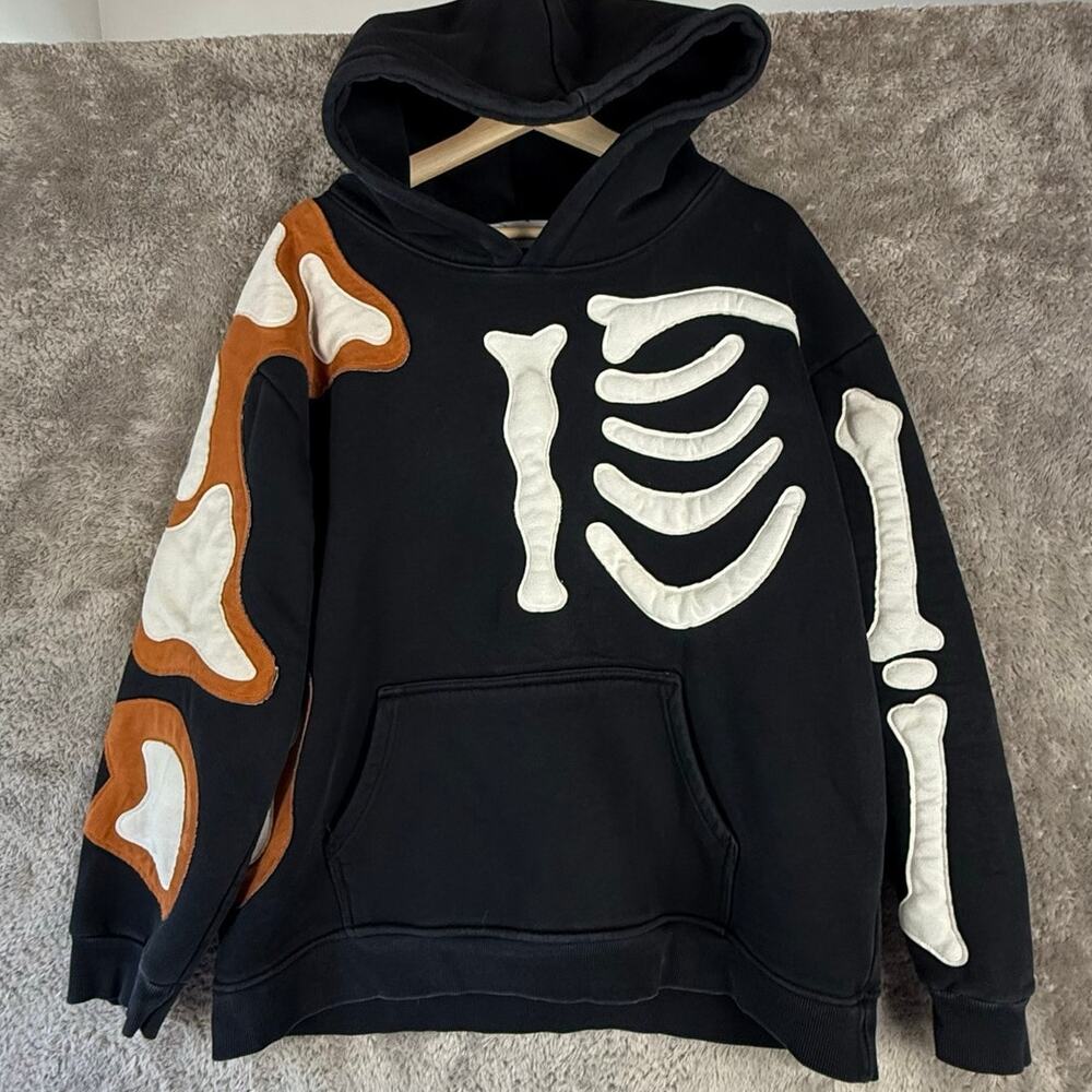 Coursemys Black Skeleton Hoodie L Large Y2K Super Thick RARE Skater Punk - Picture 13 of 13